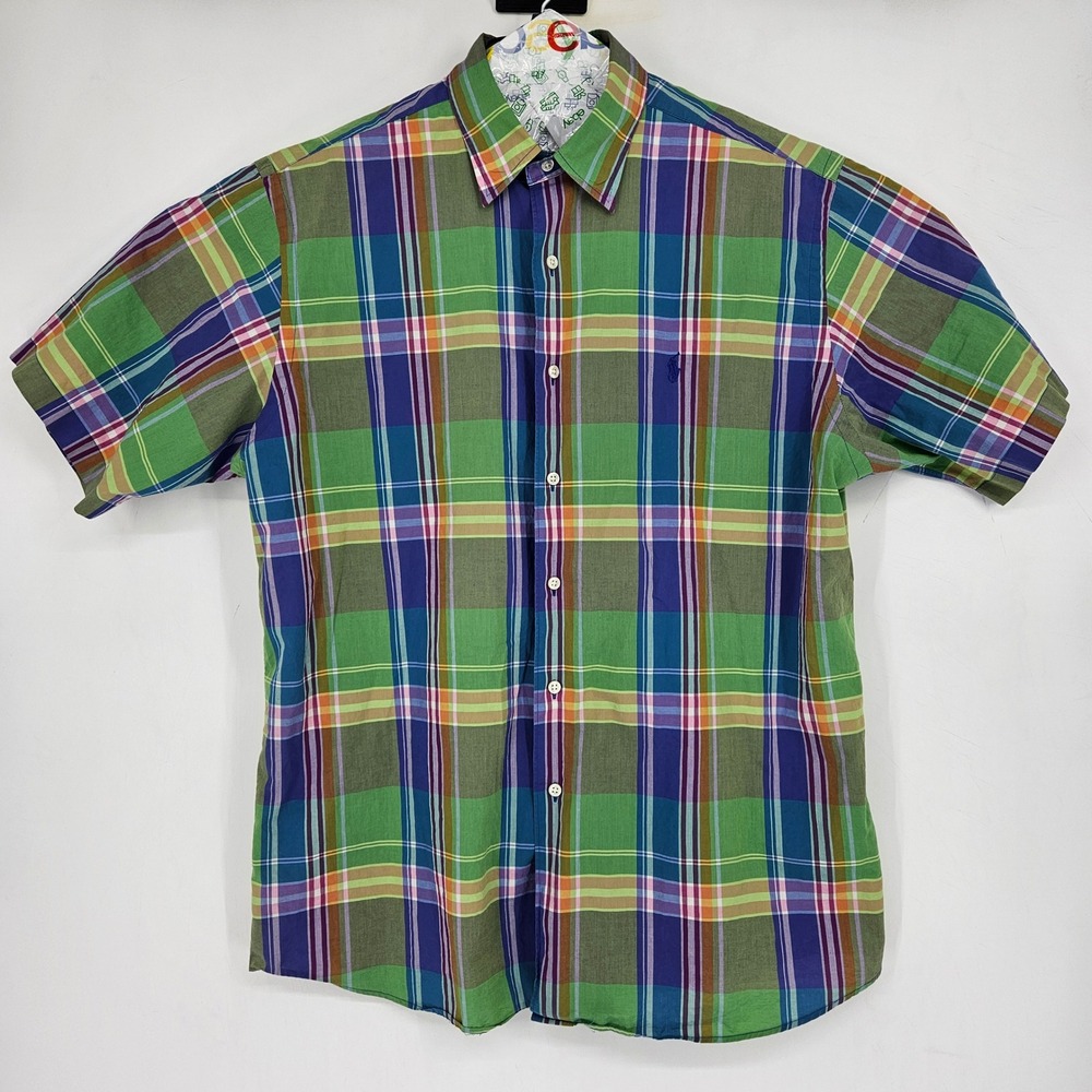 VTG Polo Ralph Lauren Shirt Mens Large Button Up Marlowe Plaid Short Sleeve